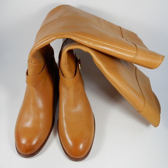 VINCE CAMUTO Ovarlym Riding Tall Boots Size 7.5 Light Cognac Brown LEATHER NEW - Picture 5 of 14